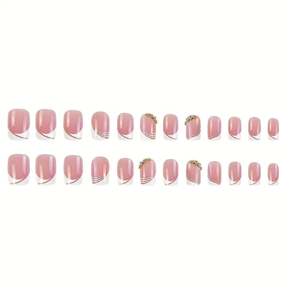 24Pcs French Tip Handmade Press On Nails