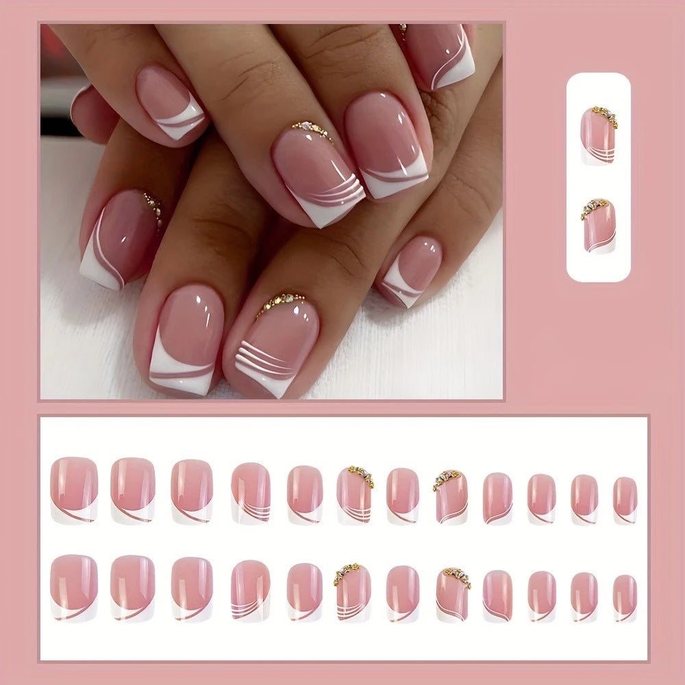 24Pcs French Tip Handmade Press On Nails