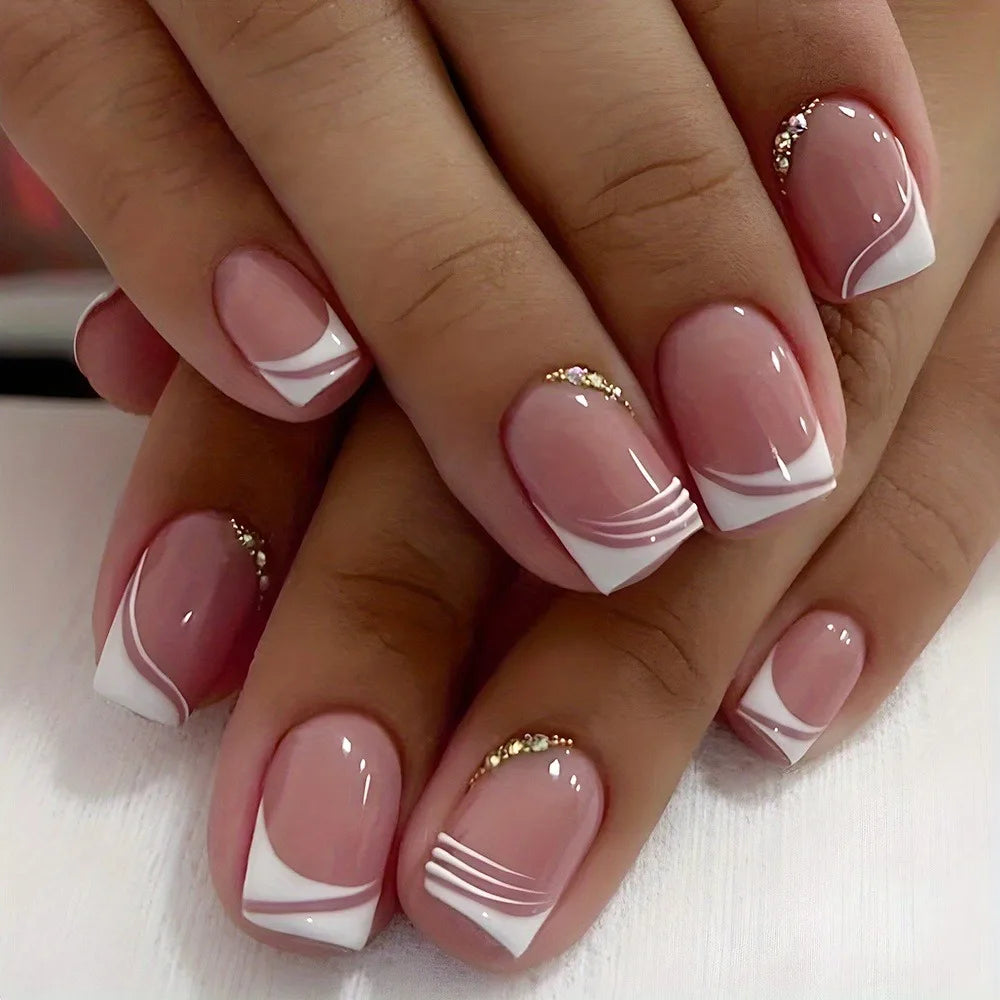 24Pcs French Tip Handmade Press On Nails