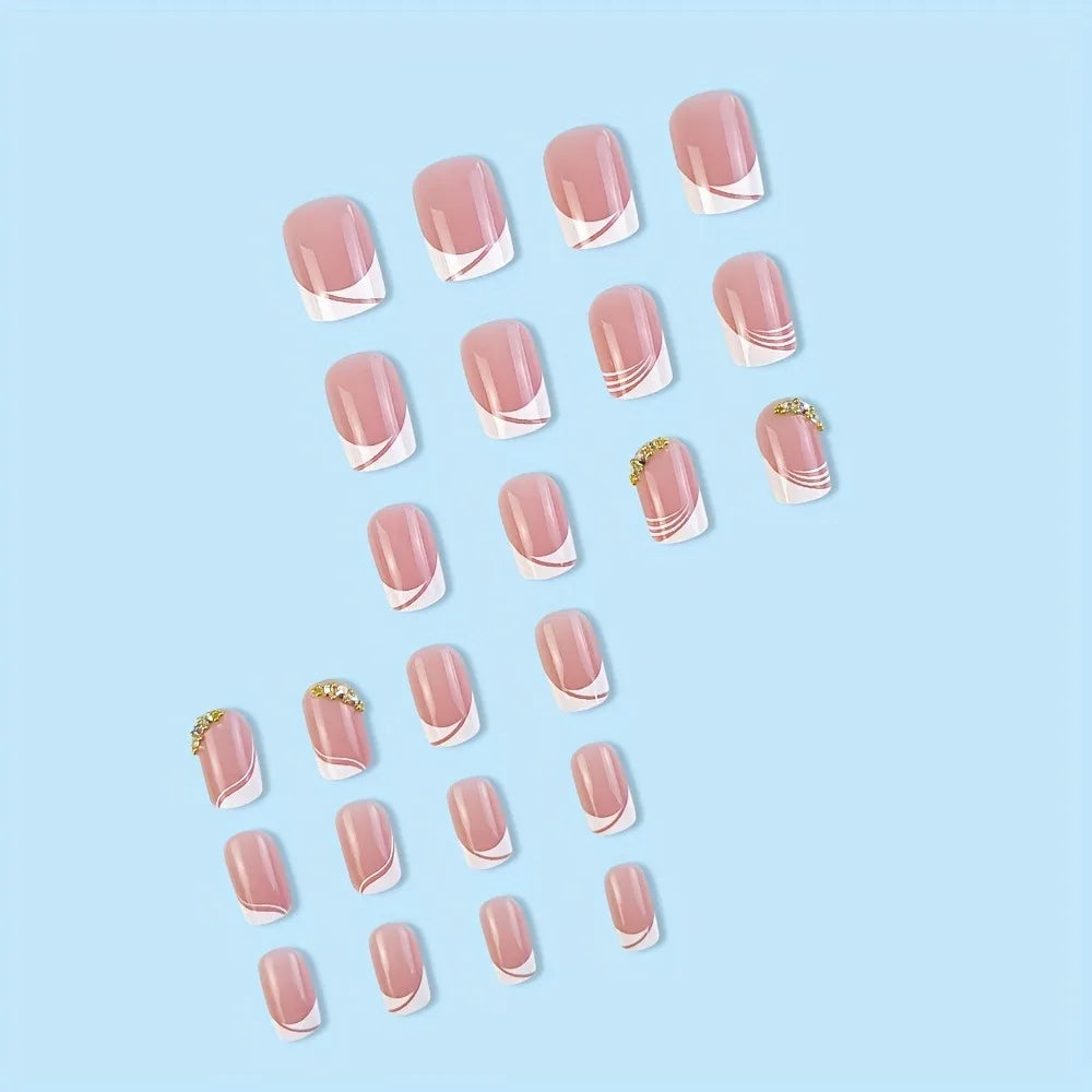 24Pcs French Tip Handmade Press On Nails
