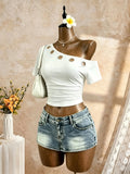 One Shoulder Short Sleeve Crop Top