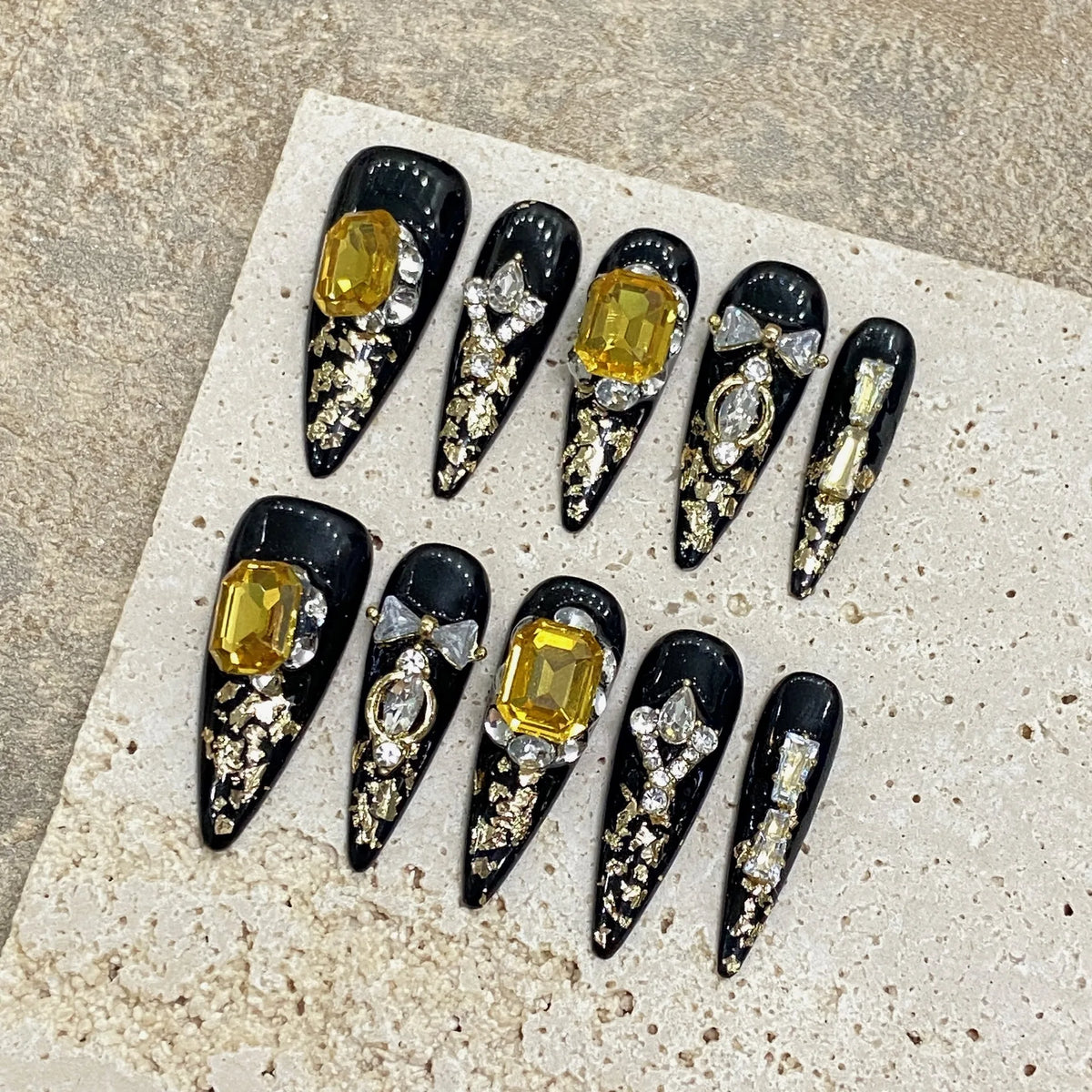 10pcs Handmade Press On Nails Long Stiletto False Nails Massive Glossy Rhinestone Decor Full Cover Ballerina Wearable Manicure